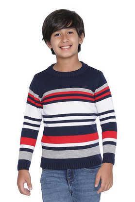 stripes acrylic round neck boys sweater - multi