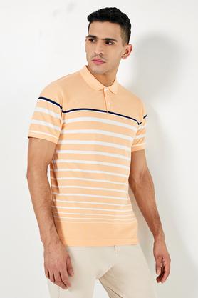stripes blended fabric polo men's t-shirt - orange nector