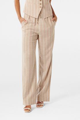 stripes blended fabric regular fit women's pants - print