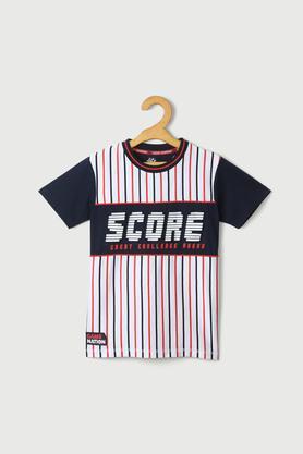 stripes blended fabric round neck boys t-shirt - white