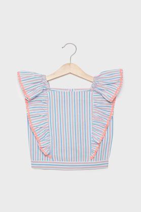 stripes blended fabric round neck girls top - multi