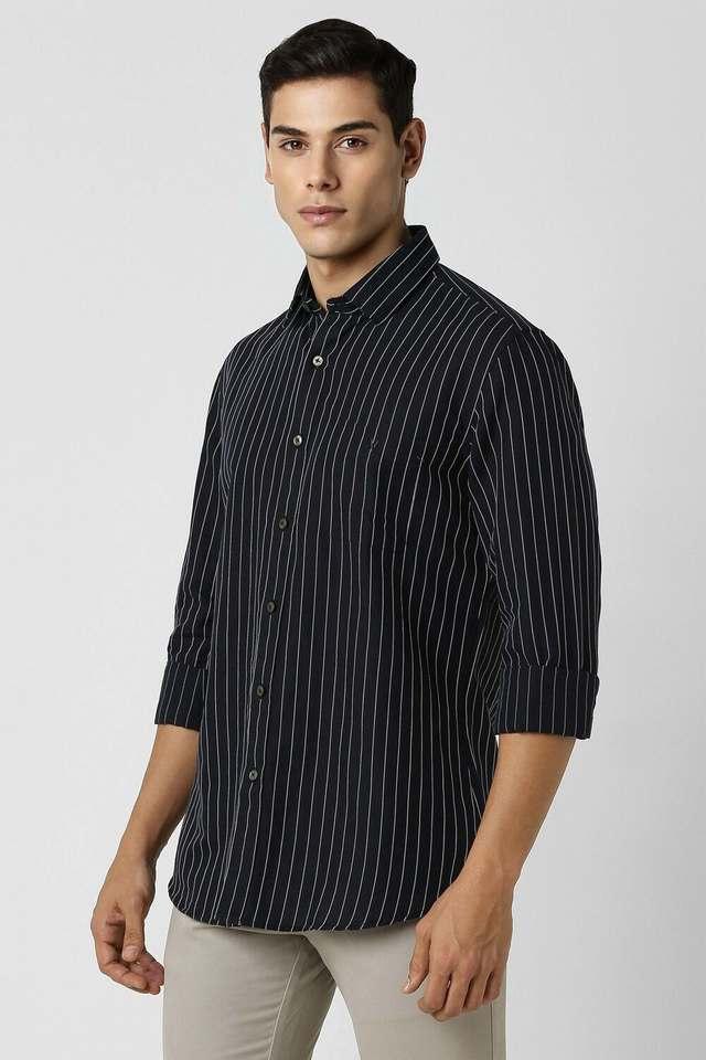 stripes blended fabric slim fit mens casual shirt