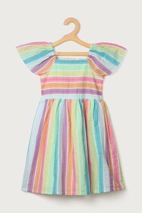 stripes blended regular fit girls dress - multi