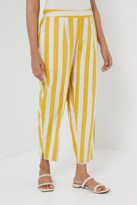 stripes blended regular fit women's pants - yellow