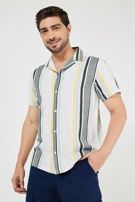 stripes blended relaxed fit men's casual shirt - leaf green