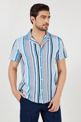 stripes blended relaxed fit men's casual shirt - natural