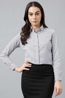 stripes collar neck poly cotton women's formal wear shirt - black