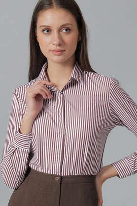 stripes collar neck poly cotton women's formal wear shirt - maroon