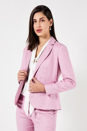 stripes collared blended fabric women's formal wear blazer - pink