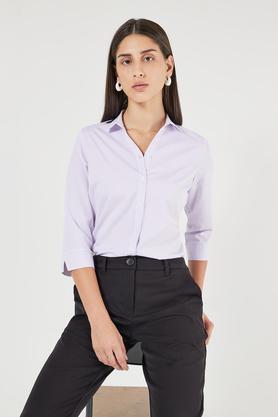 stripes collared blended fabric women's formal wear shirt - white