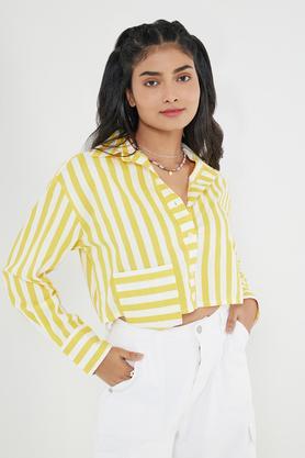 stripes collared cotton women's casual wear shirt - multi