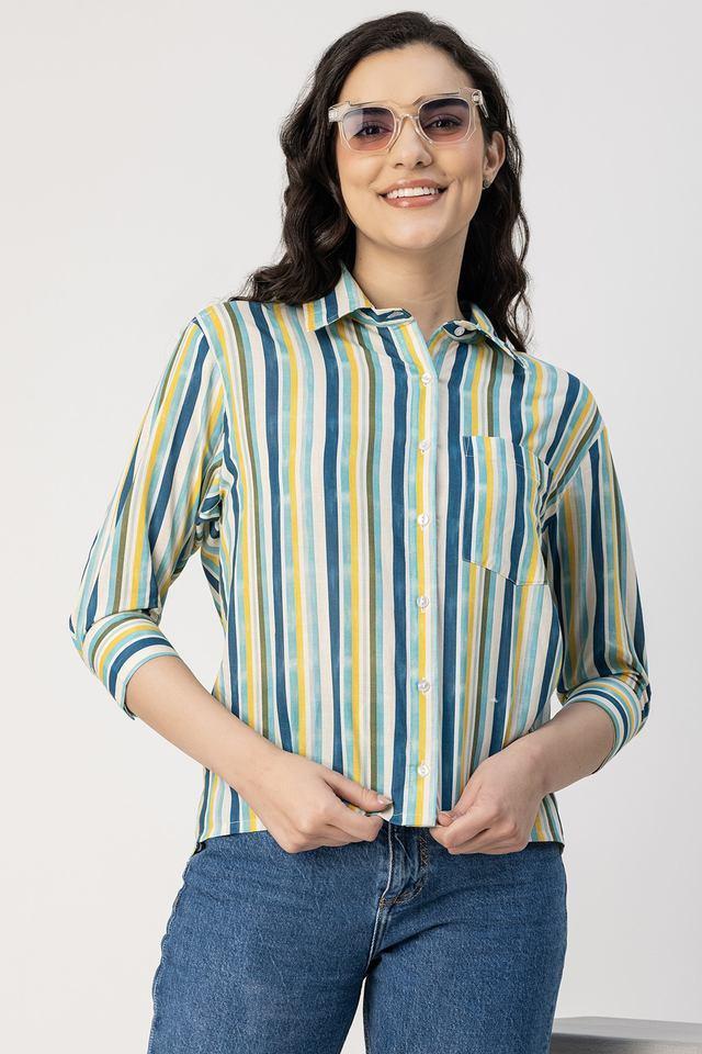 stripes collared cotton womens casual wear shirt