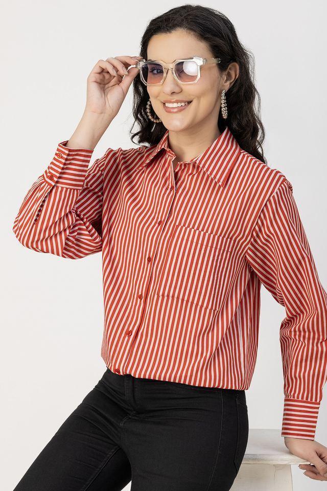 stripes collared cotton womens casual wear shirt