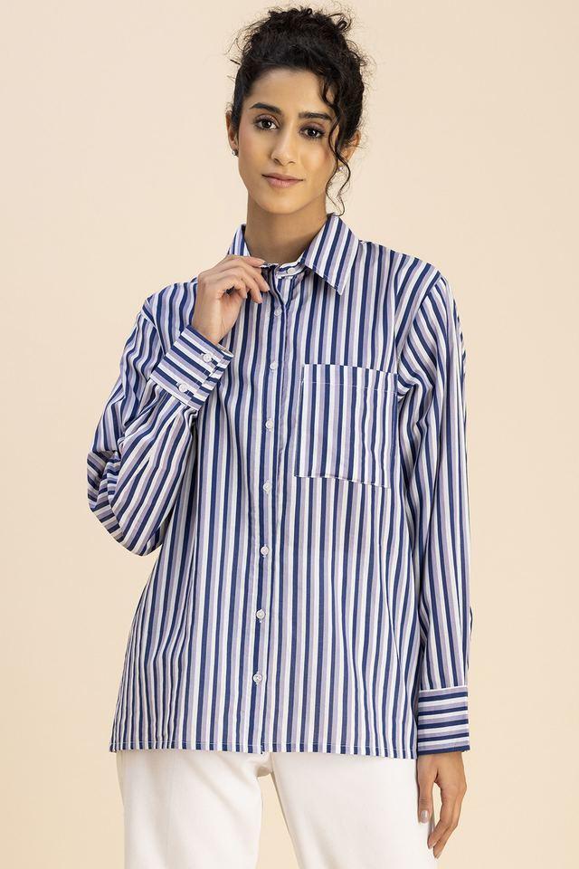 stripes collared cotton womens casual wear shirt