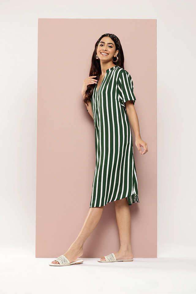 stripes collared crepe womens dress