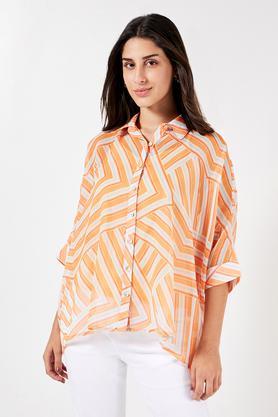 stripes collared georgette women's casual wear shirt - orange