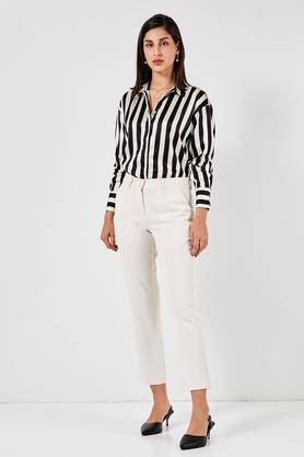 stripes collared polyester women's formal wear shirt - off white