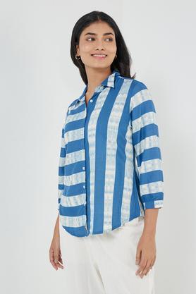 stripes collared rayon women's casual wear shirt - indigo