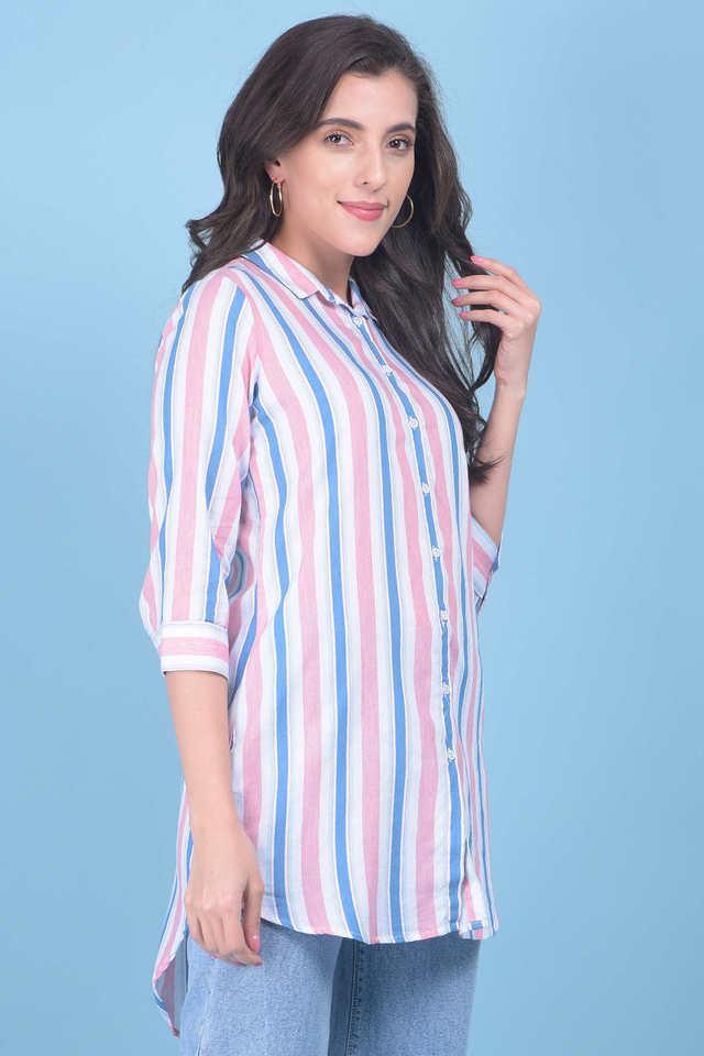 stripes collared viscose womens casual wear shirt