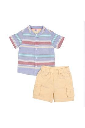 stripes cotton blend collar neck infant boy's shirt - blue