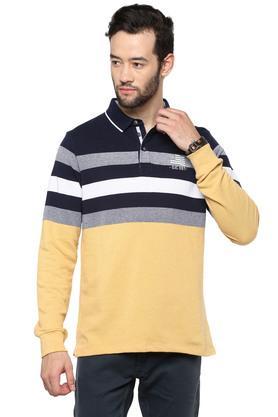 stripes cotton blend fit mens t-shirt - mustard