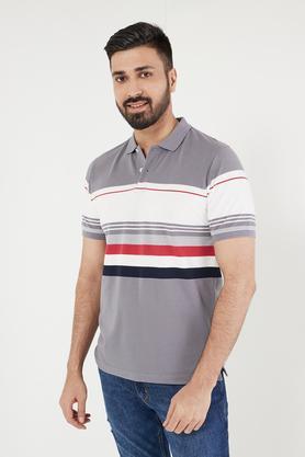 stripes cotton blend polo men's t-shirt - grey