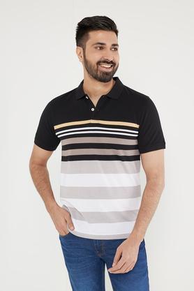 stripes cotton blend polo men's t-shirt - grey