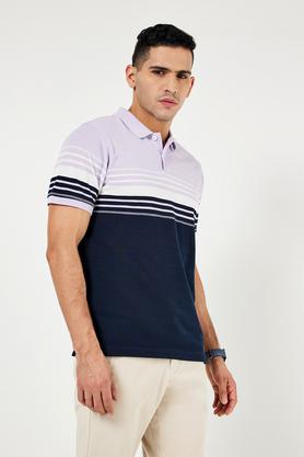 stripes cotton blend polo men's t-shirt - lilac