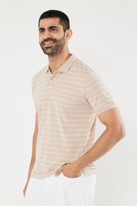 stripes cotton blend polo men's t-shirt - natural