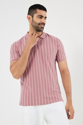 stripes cotton blend polo men's t-shirt - pink