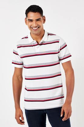 stripes cotton blend polo men's t-shirt - white