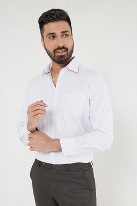 stripes cotton blend regular fit men's formal wear shirt - white