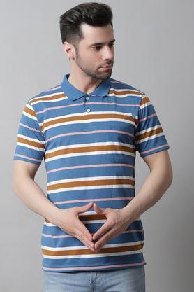 stripes cotton blend regular fit men's t-shirt - indigo
