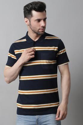 stripes cotton blend regular fit men's t-shirt - navy