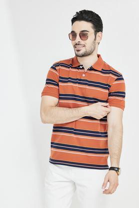 stripes cotton blend regular fit men's t-shirt - orange