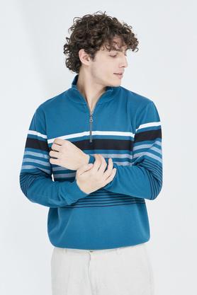 stripes cotton blend regular fit men's troyer - teal