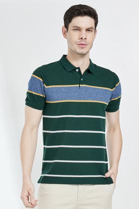stripes cotton blend regular fit mens t-shirt - emerald