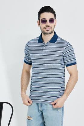 stripes cotton blend regular fit mens t-shirt - grey