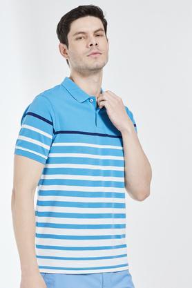 stripes cotton blend regular fit mens t-shirt - persian blue