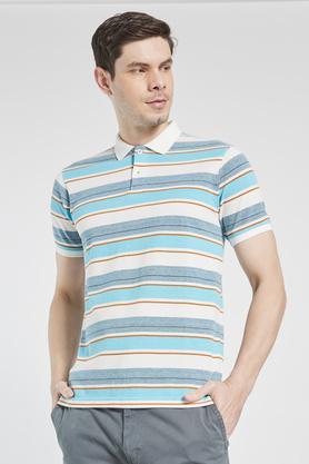stripes cotton blend regular mens t-shirt - blue