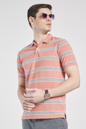 stripes cotton blend regular mens t-shirt - dusty peach