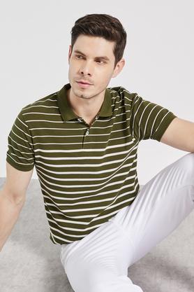 stripes cotton blend regular mens t-shirt - green