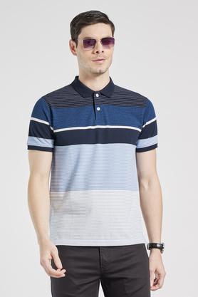stripes cotton blend regular mens t-shirt - navy