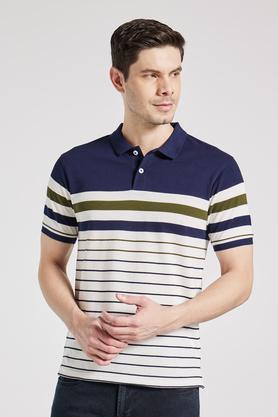 stripes cotton blend regular mens t-shirt - navy