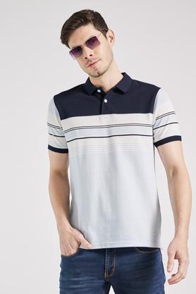 stripes cotton blend regular mens t-shirt - powder blue