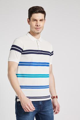 stripes cotton blend regular mens t-shirt - white