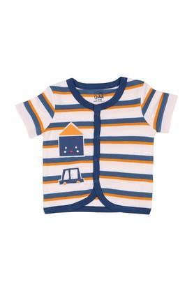 stripes cotton blend round neck infant boy's t-shirt - navy