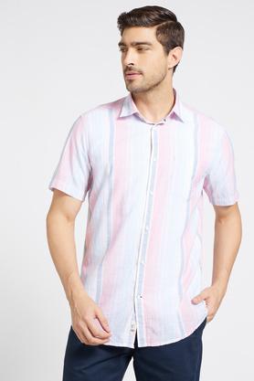 stripes cotton blend slim fit men's shirt - pink