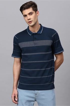 stripes cotton blend slim fit men's t-shirt - blue