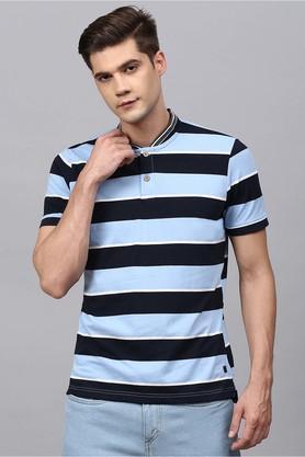 stripes cotton blend slim fit men's t-shirt - blue